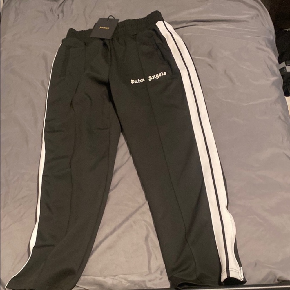 Palm Angels Black Pants with White Stripes
